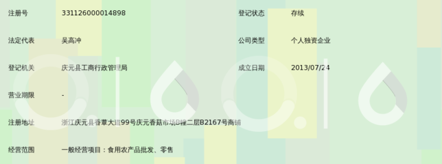 庆元县吴高冲食用农产品批发部